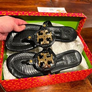 Tory Burch Black Miller sandal with gold buckle